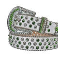 Green and Diamond Rhinestones with White Textured Strap Rhinestone Belt-Belts-The Rhinestone Belts