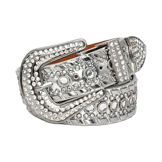 Diamond Rhinestones and Silver Studs with Grey Strap Rhinestone Belt-Belts-The Rhinestone Belts