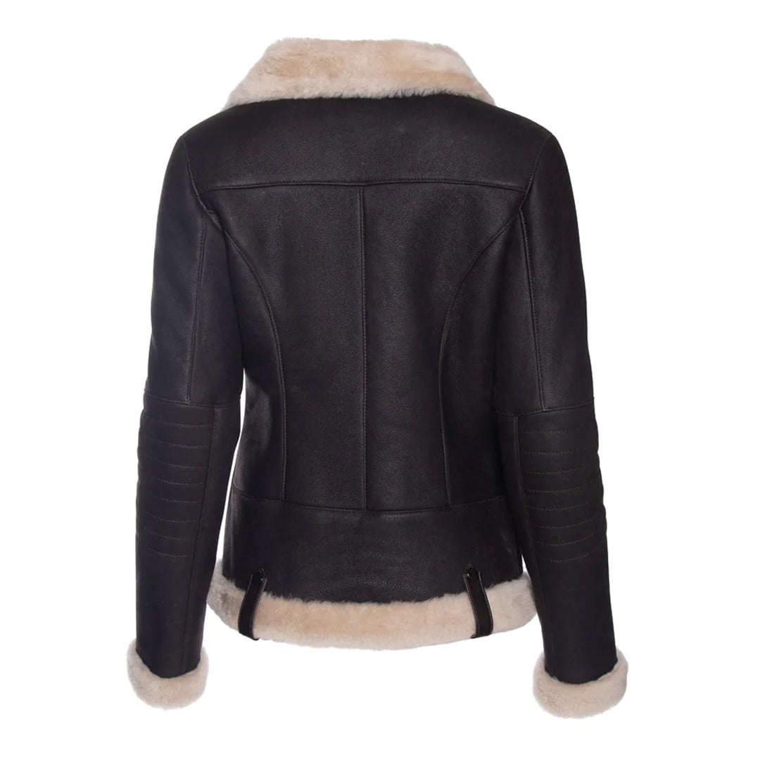 Women's Vanilla Faux Fur Merino Shearling Brown Leather Jacket-Women Shearling Jacket-Wayne Leather Jackets