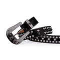 Skull Buckle Black Strap with Black and Crystal Studs Rhinestone Belt-Belts-The Rhinestone Belts