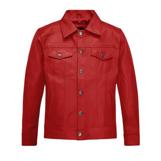 Men's Red Thunder Faux Leather Trucker Jacket