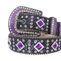 Purple Sapphire Rhinestones with Black Glitter Strap Rhinestone Belt-Belts-The Rhinestone Belts