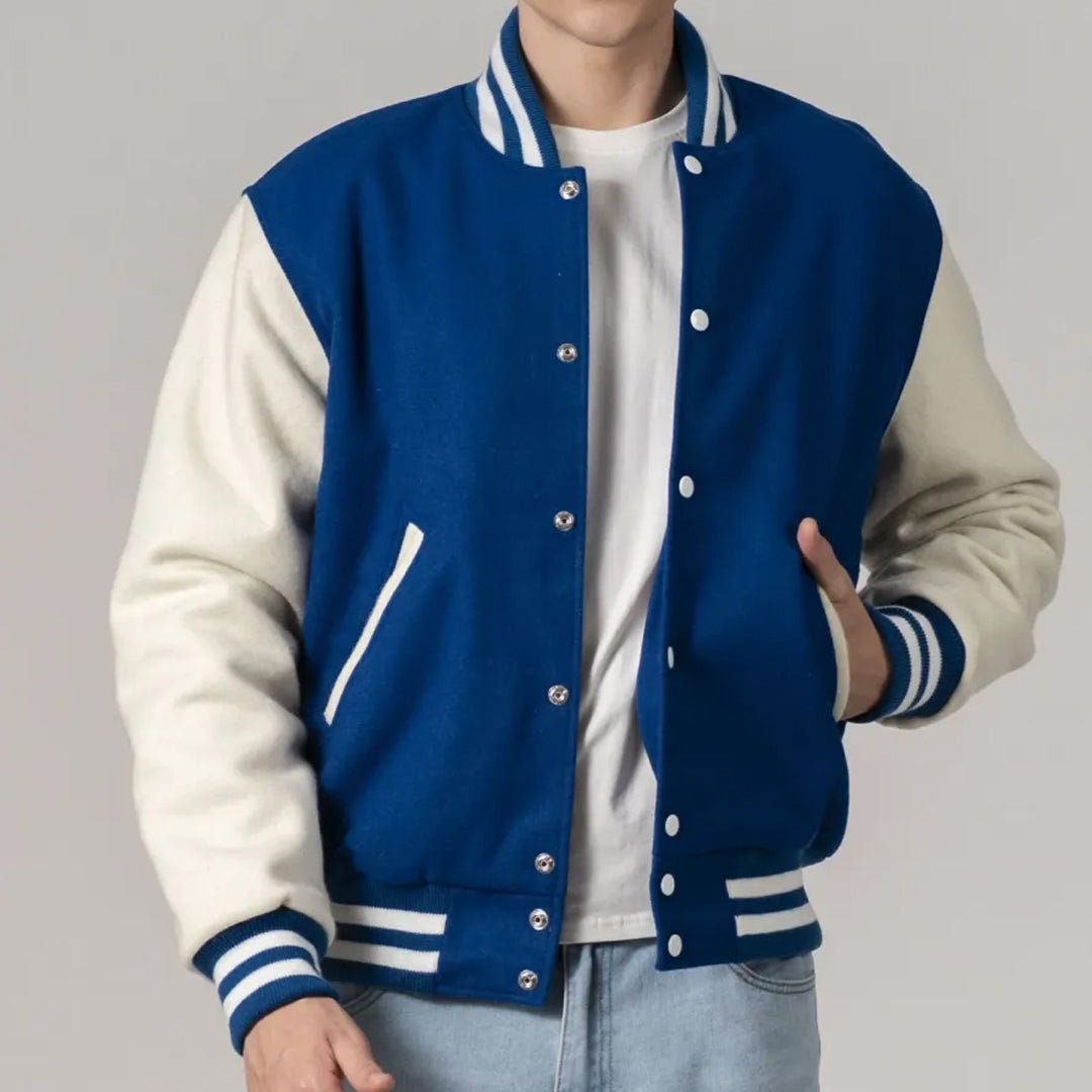 Bright Royal & White All-Wool Customizable Varsity Jacket