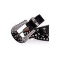 Skull Buckle Black Strap with Black and Crystal Studs Rhinestone Belt-Belts-The Rhinestone Belts