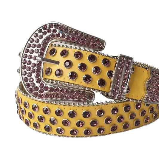 Wine Rhinestones with Yellow Strap Rhinestone Belt-Belts-The Rhinestone Belts