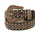 Brown Rhinestones with Gold Studs and Brown Textured Strap Rhinestone Belt-Belts-The Rhinestone Belts
