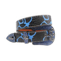 Skull Buckle Black Strap with Blue Studs Rhinestone Belt-Belts-The Rhinestone Belts