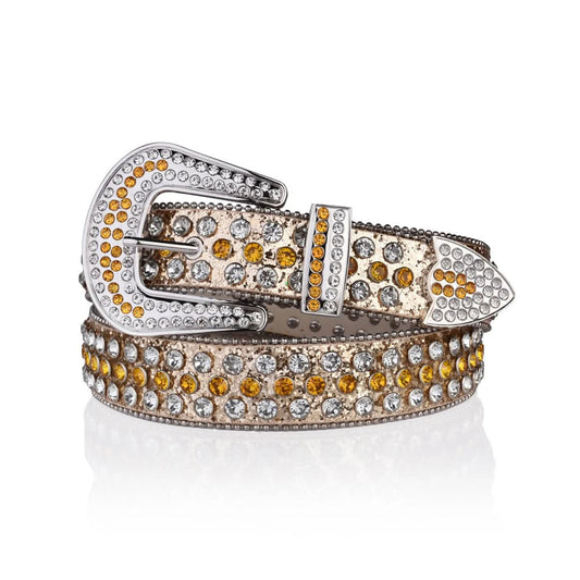 Gold Strap with Crystal and Gold Studs Rhinestone Belt-Belts-The Rhinestone Belts