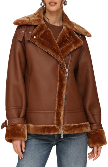 Women's Faux Shearling Oversize Moto Leather Jacket