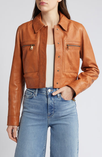 Women's Fitted Crop Moto Leather Jacket