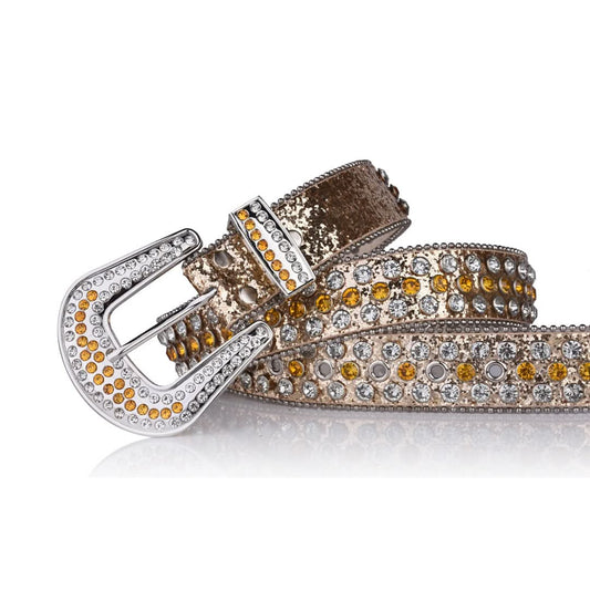 Gold Strap with Crystal and Gold Studs Rhinestone Belt-Belts-The Rhinestone Belts