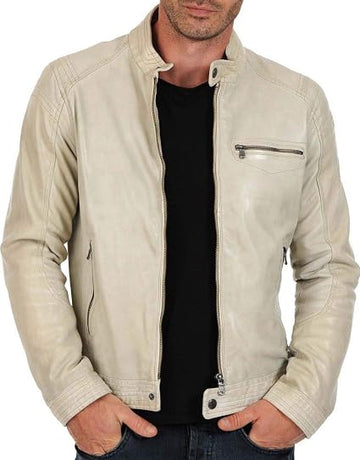 Men's White Viper Motorcycle Leather Jacket