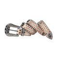 Skull Buckle Beige Strap with Brown and Crystal Studs Rhinestone Belt-Belts-The Rhinestone Belts