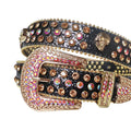 Pink and Gold Rhinestones with Skull Studs and Black Strap Rhinestone Belt-Belts-The Rhinestone Belts