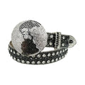 Black and Diamond Rhinestones with Black Glitter Strap and Globe Buckle Rhinestone Belt-Belts-The Rhinestone Belts