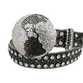 Black and Diamond Rhinestones with Black Glitter Strap and Globe Buckle Rhinestone Belt-Belts-The Rhinestone Belts