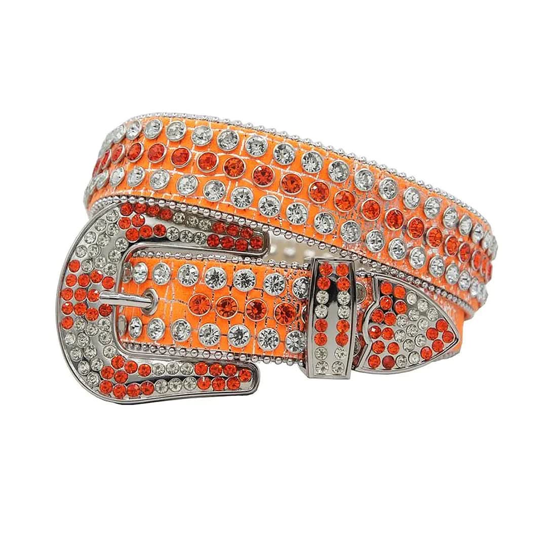 Orange Strap with Orange and Crystal Studs Rhinestone Belt-Belts-The Rhinestone Belts
