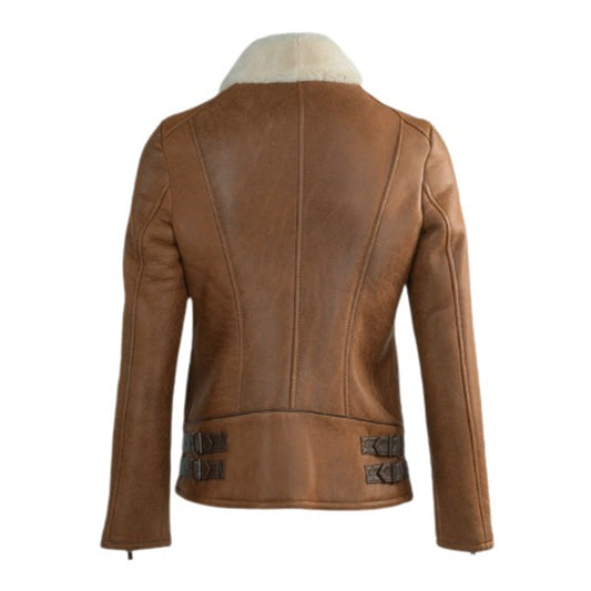 Women's Jane Aviator Faux Shearling Sheepskin Bomber Jacket-Women Shearling Jacket-Wayne Leather Jackets