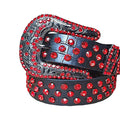 Red Rhinestones with Black Textured Strap Rhinestone Belt-Belts-The Rhinestone Belts