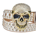 Diamond Rhinestones with White Strap and Skull Buckles Rhinestone Belt-Belts-The Rhinestone Belts