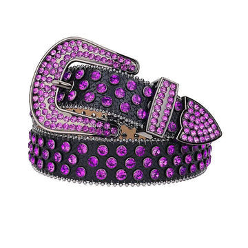Black Strap with Purple Studs Rhinestone Belt-Belts-The Rhinestone Belts