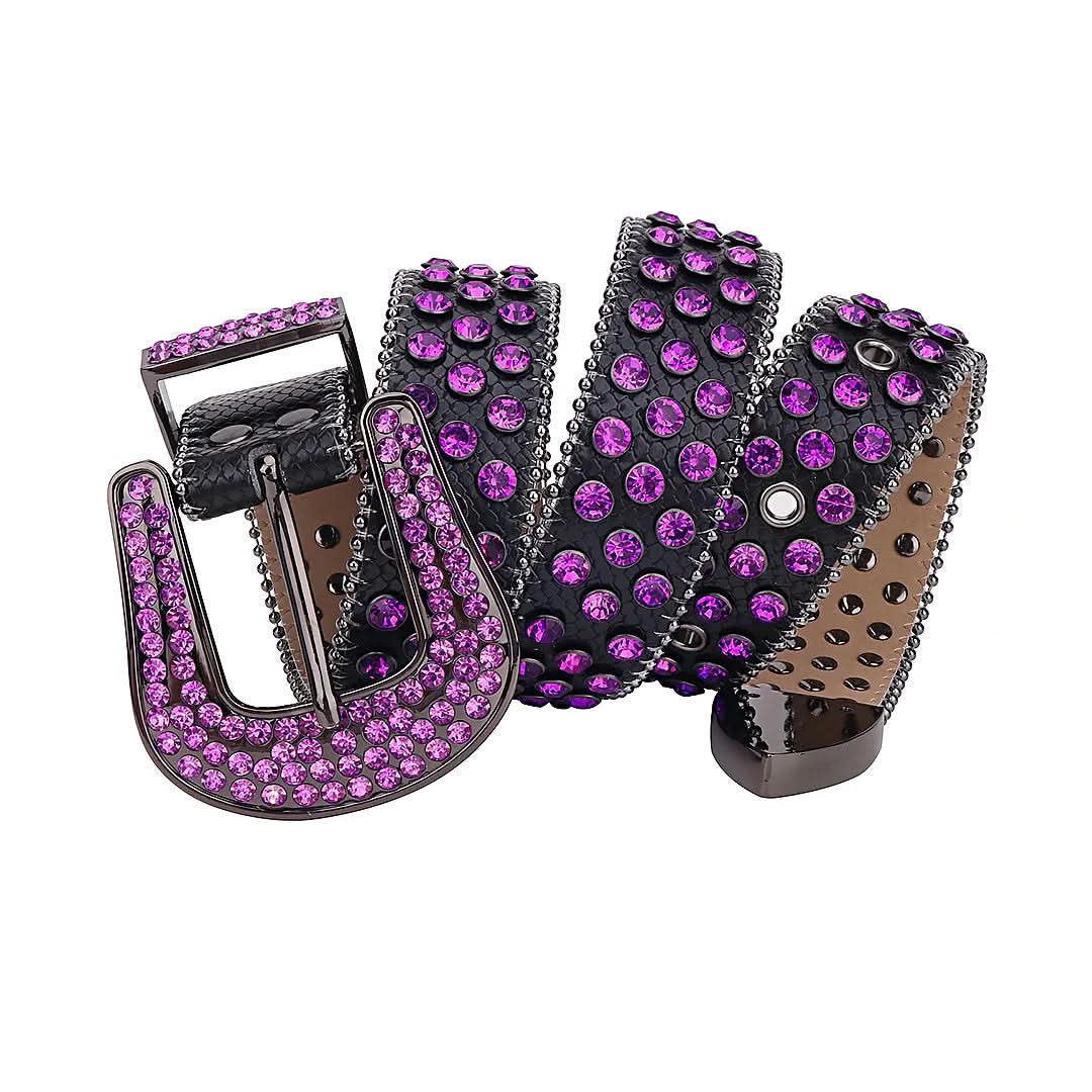 Black Strap with Purple Studs Rhinestone Belt-Belts-The Rhinestone Belts