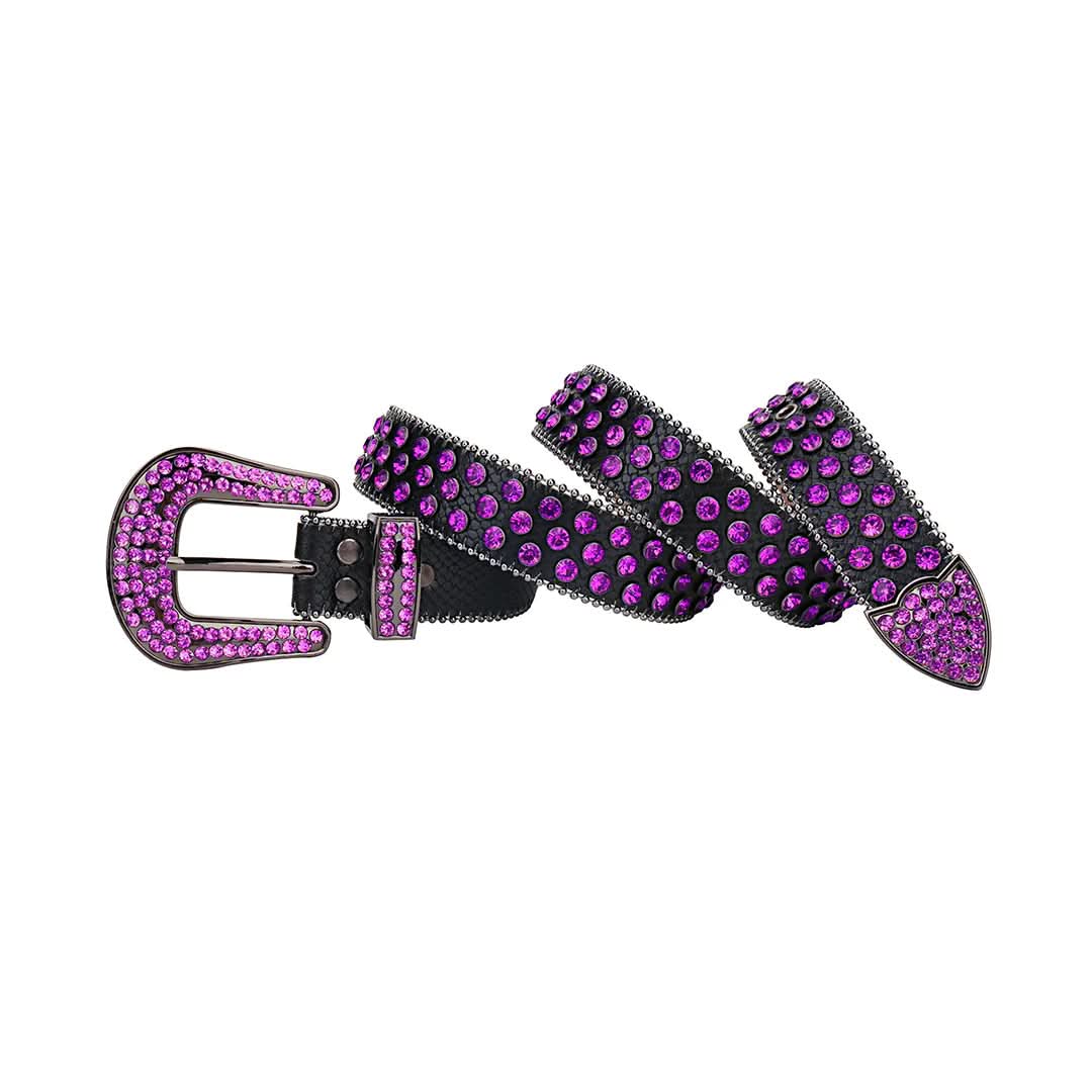 Black Strap with Purple Studs Rhinestone Belt-Belts-The Rhinestone Belts