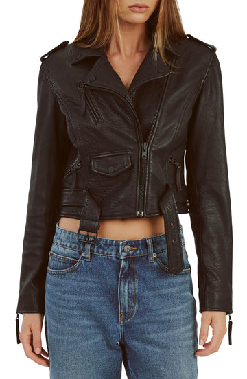 Women's Crop Style Moto Leather Jacket