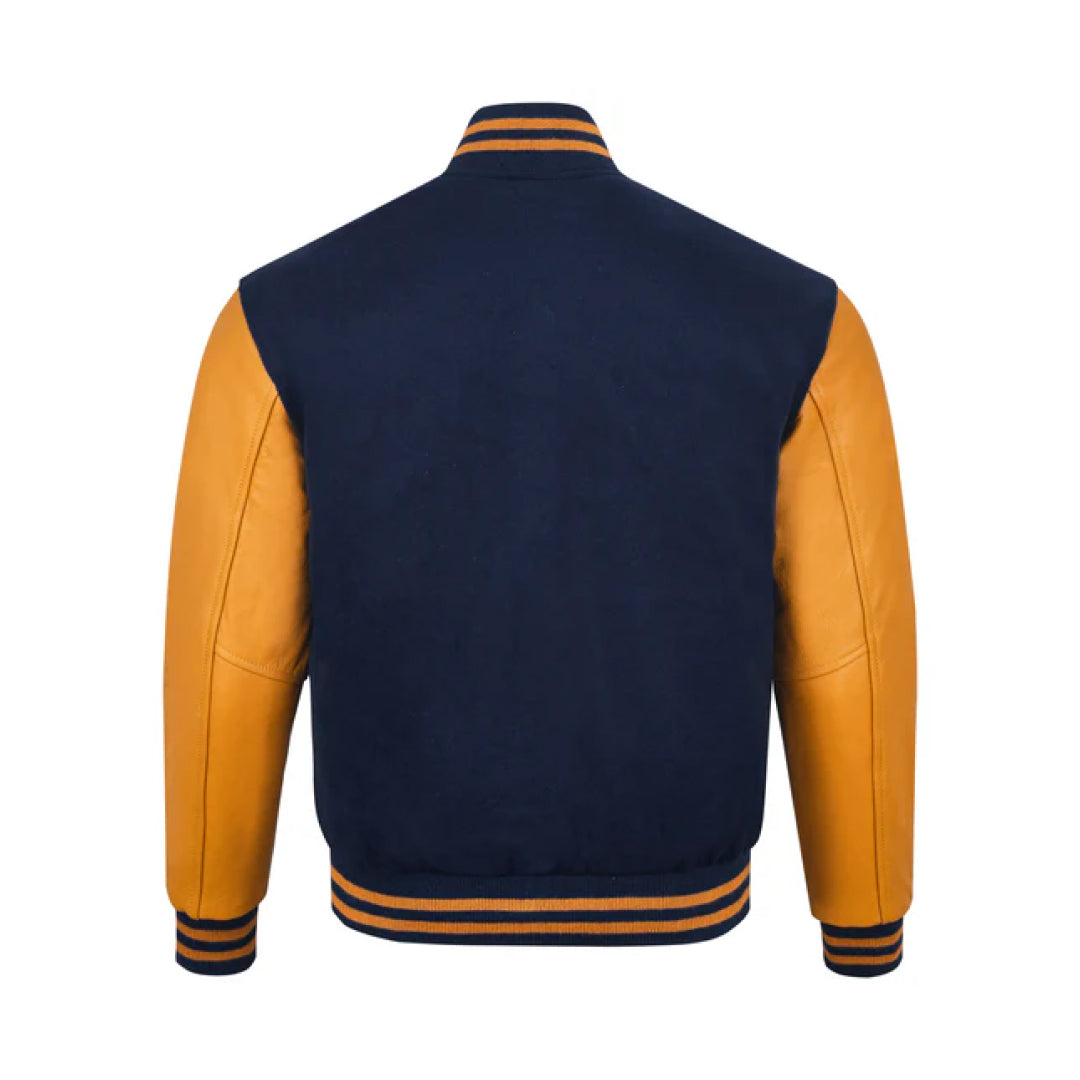 Royal Wool Body & Bright Gold Leather Sleeves Varsity Jacket