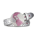Globe Buckle with Silver and Pink Studs Rhinestone Belt-Belts-The Rhinestone Belts
