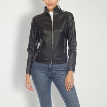 Women's Mark Resistant Lightweight Moto Leather Jacket