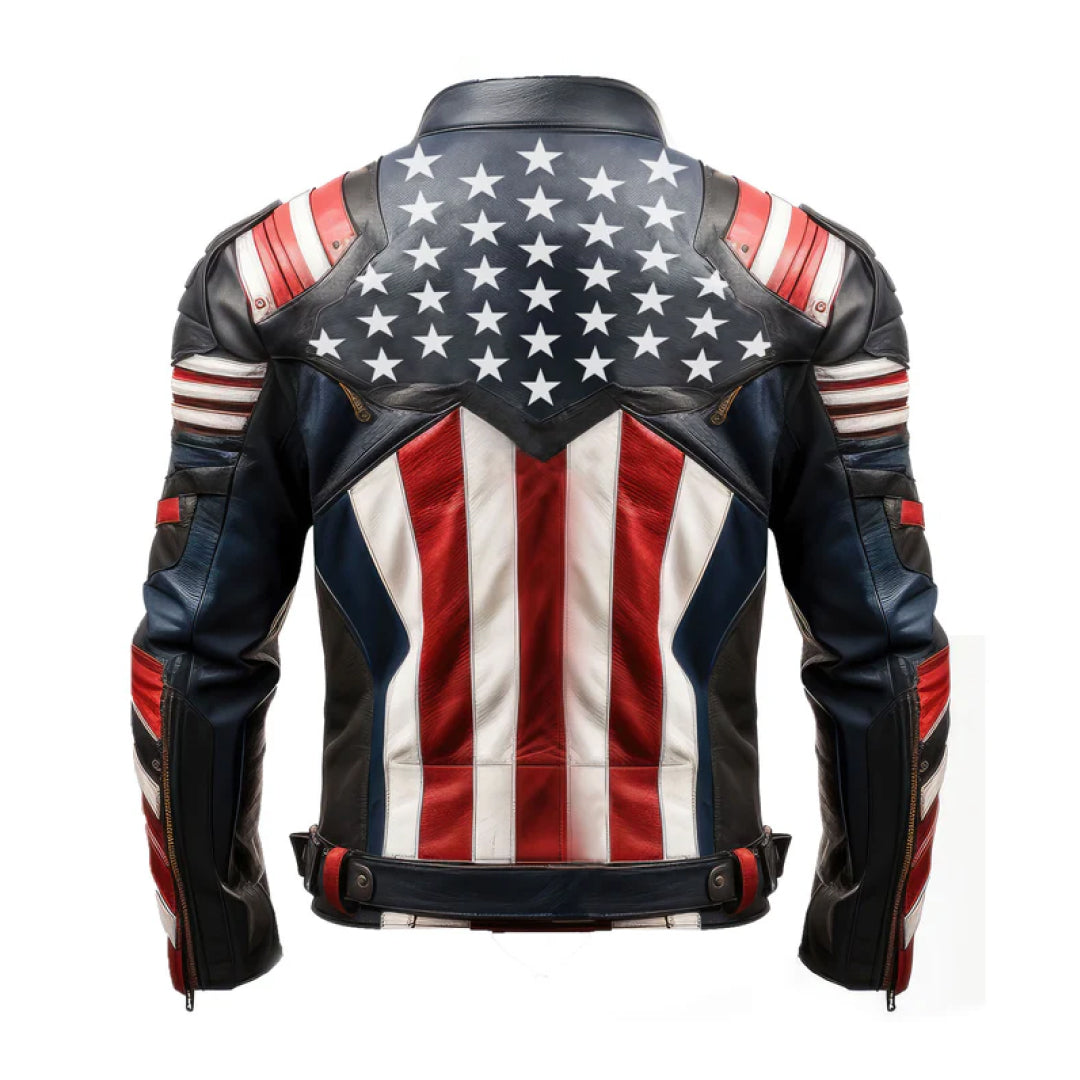 Men's American Flag Casual Motorcycle Zipper Leather Jacket