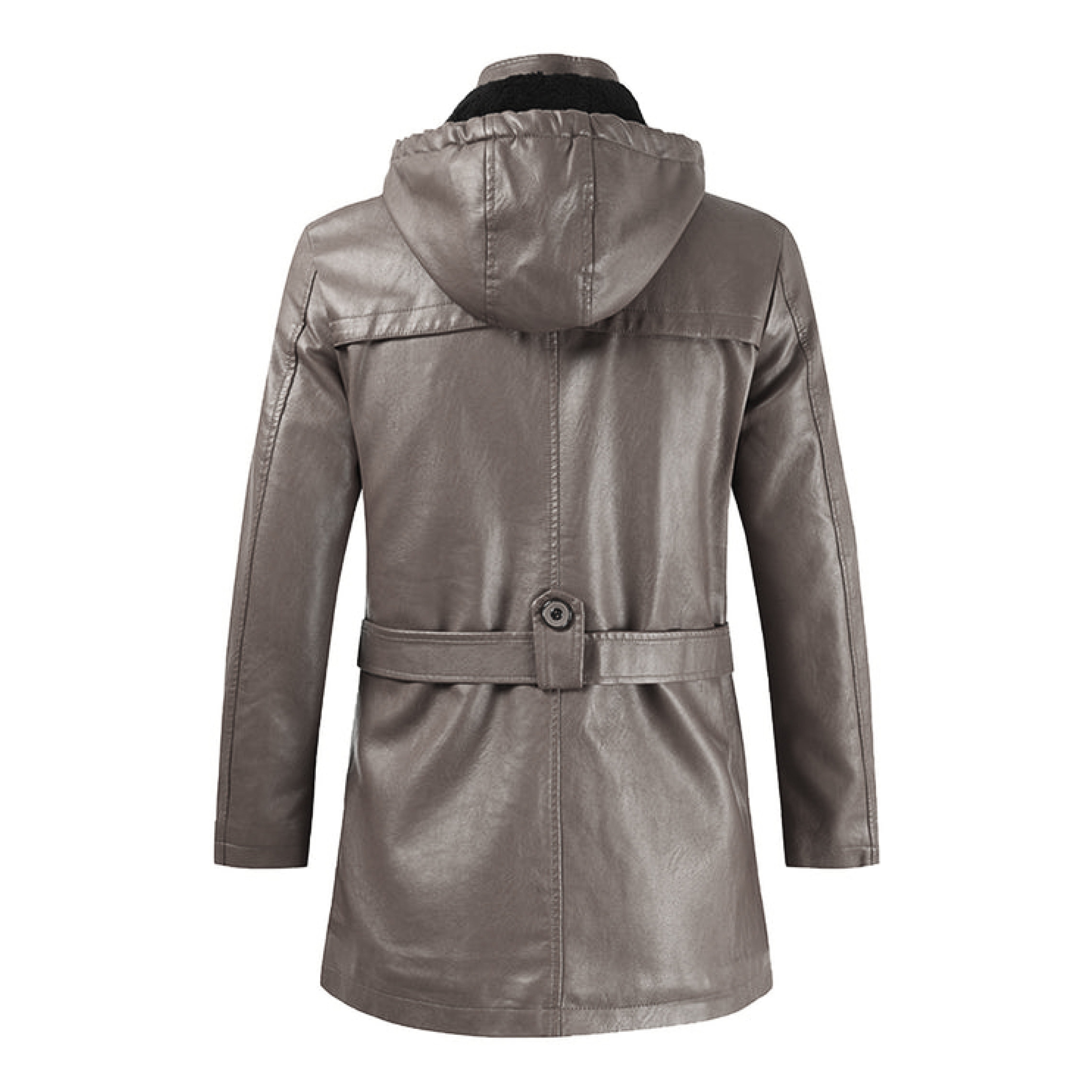 Brown Fashion Hooded Long Leather Motorcycle Coat