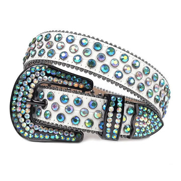 Blue Multi-Color Rhinestones with White Strap Rhinestone Belt-Belts-The Rhinestone Belts