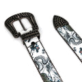 Engraved Buckle Halloween Decoration with Black Shiny Strap Rhinestone Belt-Belts-The Rhinestone Belts