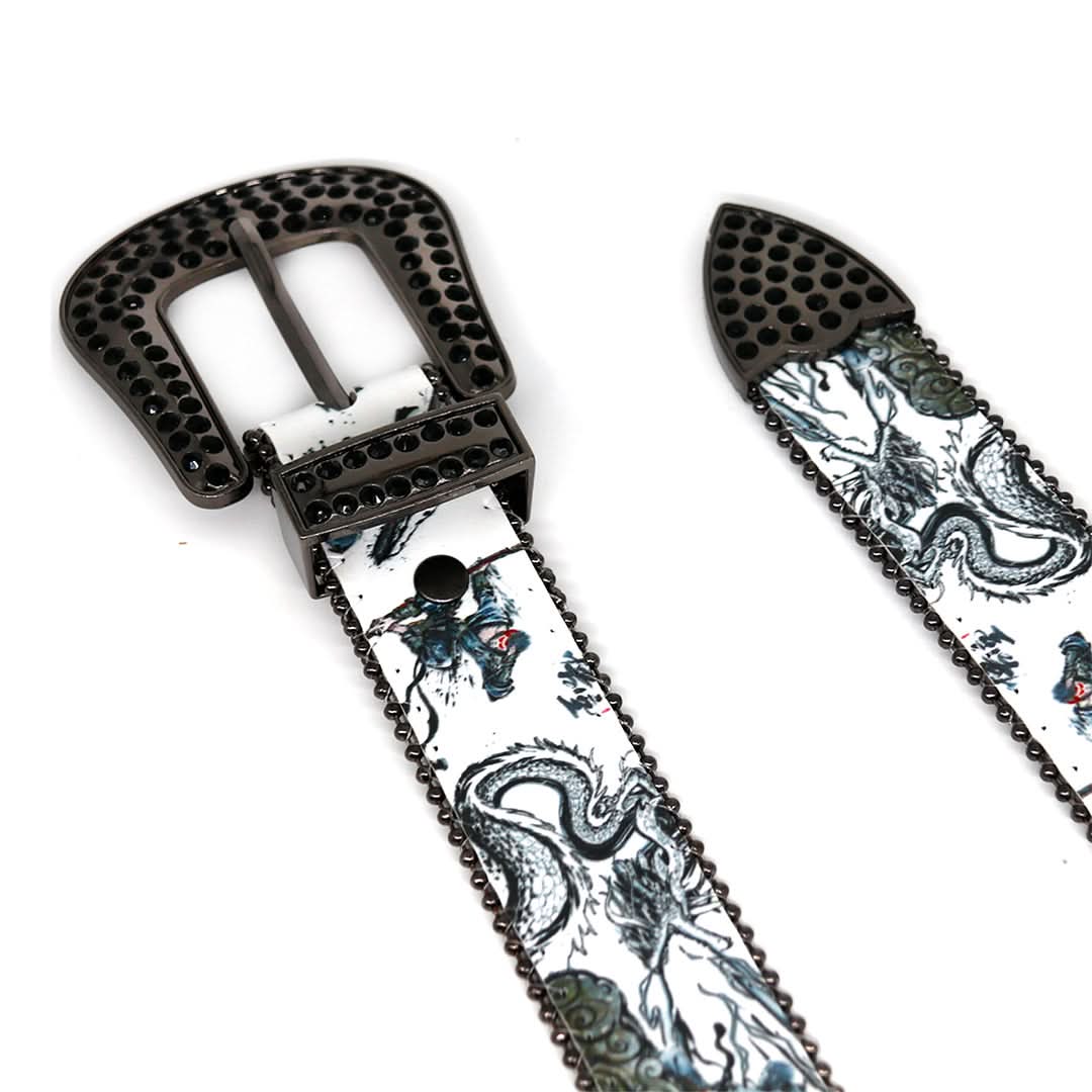Engraved Buckle Halloween Decoration with Black Shiny Strap Rhinestone Belt-Belts-The Rhinestone Belts