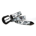 Engraved Buckle Halloween Decoration with Black Shiny Strap Rhinestone Belt-Belts-The Rhinestone Belts