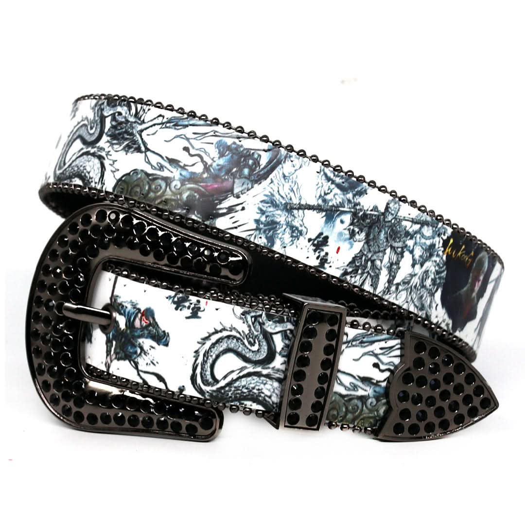 Engraved Buckle Halloween Decoration with Black Shiny Strap Rhinestone Belt-Belts-The Rhinestone Belts