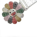 Flower Buckle Silver Strap with Multicolor Stones Rhinestone Belt-Belts-The Rhinestone Belts