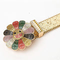 Flower Buckle Gold Strap with Multicolor Stones Rhinestone Belt-Belts-The Rhinestone Belts