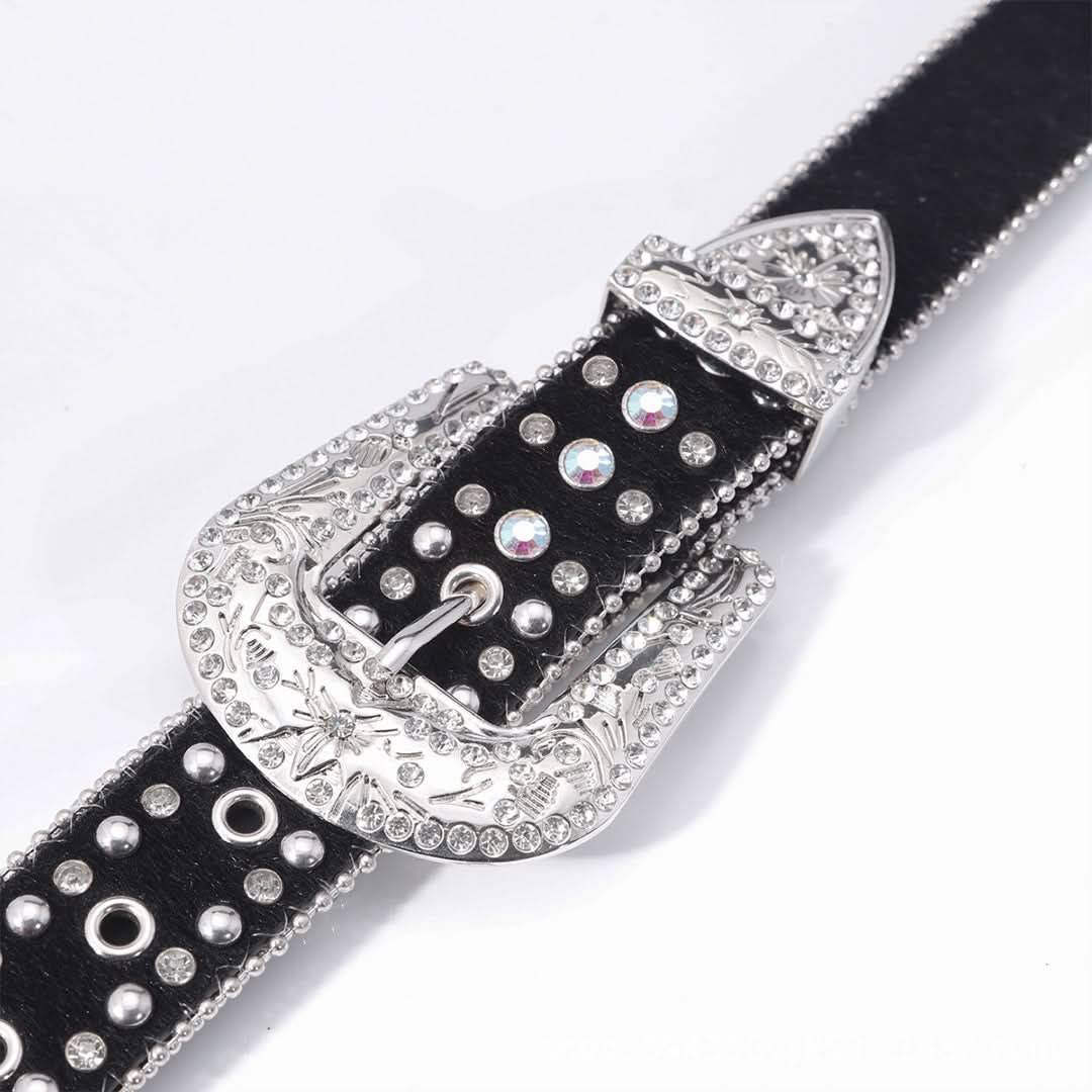Pink Cross Engraved Buckle with Black Strap and White Stones Rhinestone Belt-Belts-The Rhinestone Belts