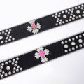 Pink Cross Engraved Buckle with Black Strap and White Stones Rhinestone Belt-Belts-The Rhinestone Belts