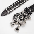 Black Skull Buckle with Black and White Stones Rhinestone Belt-Belts-The Rhinestone Belts
