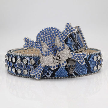 Gengar Buckle with Snake Blue Strap and Blue Studs Rhinestone Belt-Belts-The Rhinestone Belts