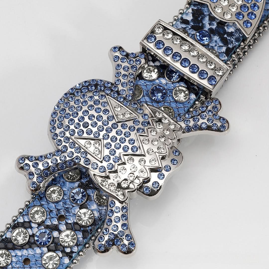 Gengar Buckle with Snake Blue Strap and Blue Studs Rhinestone Belt-Belts-The Rhinestone Belts