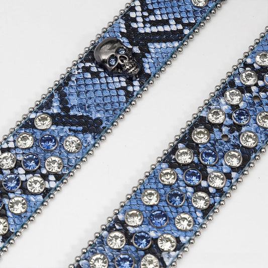 Gengar Buckle with Snake Blue Strap and Blue Studs Rhinestone Belt-Belts-The Rhinestone Belts