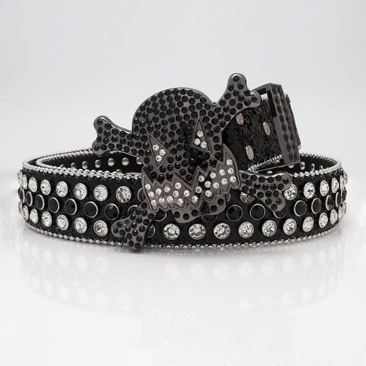Gengar Buckle with Black Strap and Crystal Studs Rhinestone Belt-Belts-The Rhinestone Belts