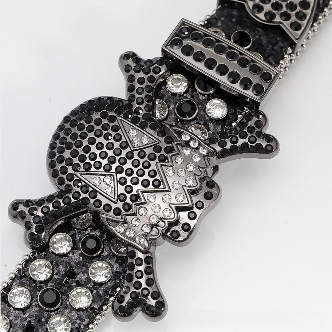 Gengar Buckle with Black Strap and Crystal Studs Rhinestone Belt-Belts-The Rhinestone Belts