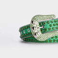Green Shiny Skull Buckle with Green Crystal Strap Rhinestone Belt-Belts-The Rhinestone Belts