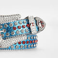 Blue Shiny Skull Buckle with Crystal Strap Rhinestone Belt-Belts-The Rhinestone Belts